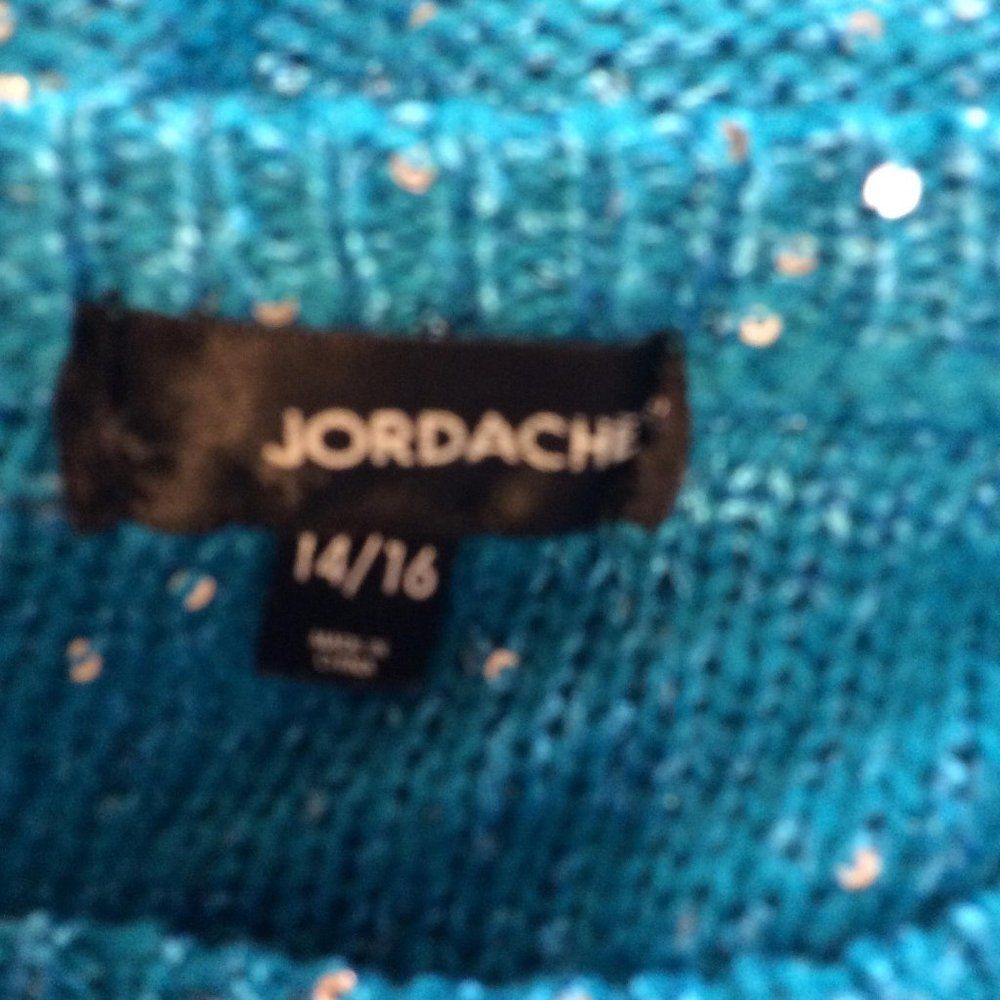 JORDACHE Girl With Sequins Long Sleeve Sweater 14-16 Blue Polyester And Arcylic - Picture 3 of 4